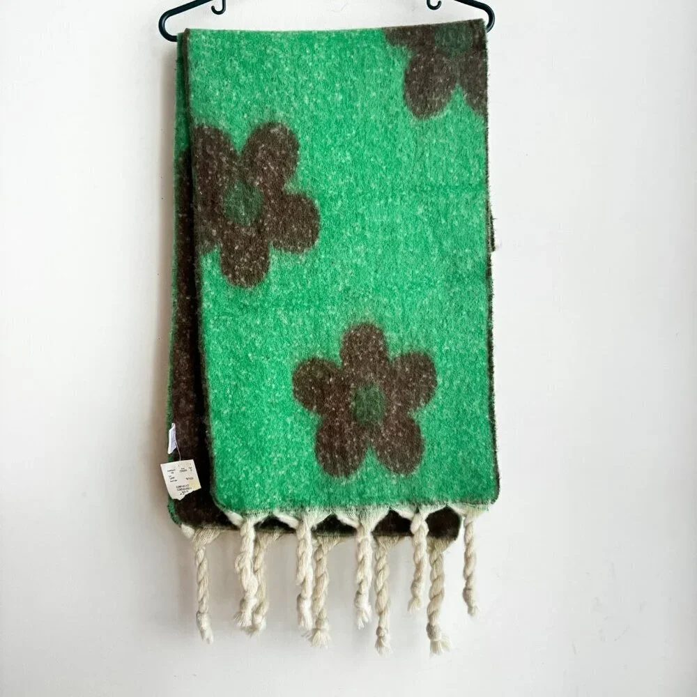Green Floral Cozy Reversible Large Massive Scarf